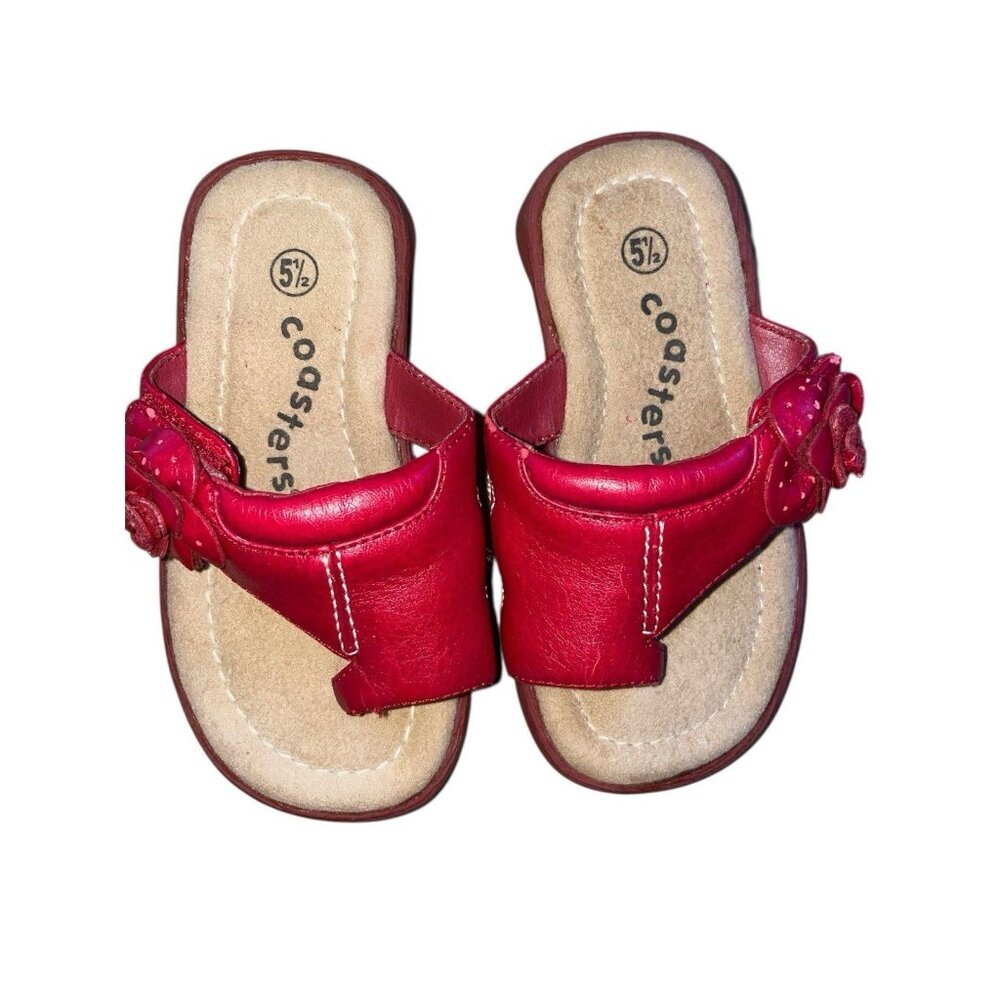 Coasters Flip Flop Sandals Toddlers 5.5 Red Adjustable Flower Strap
